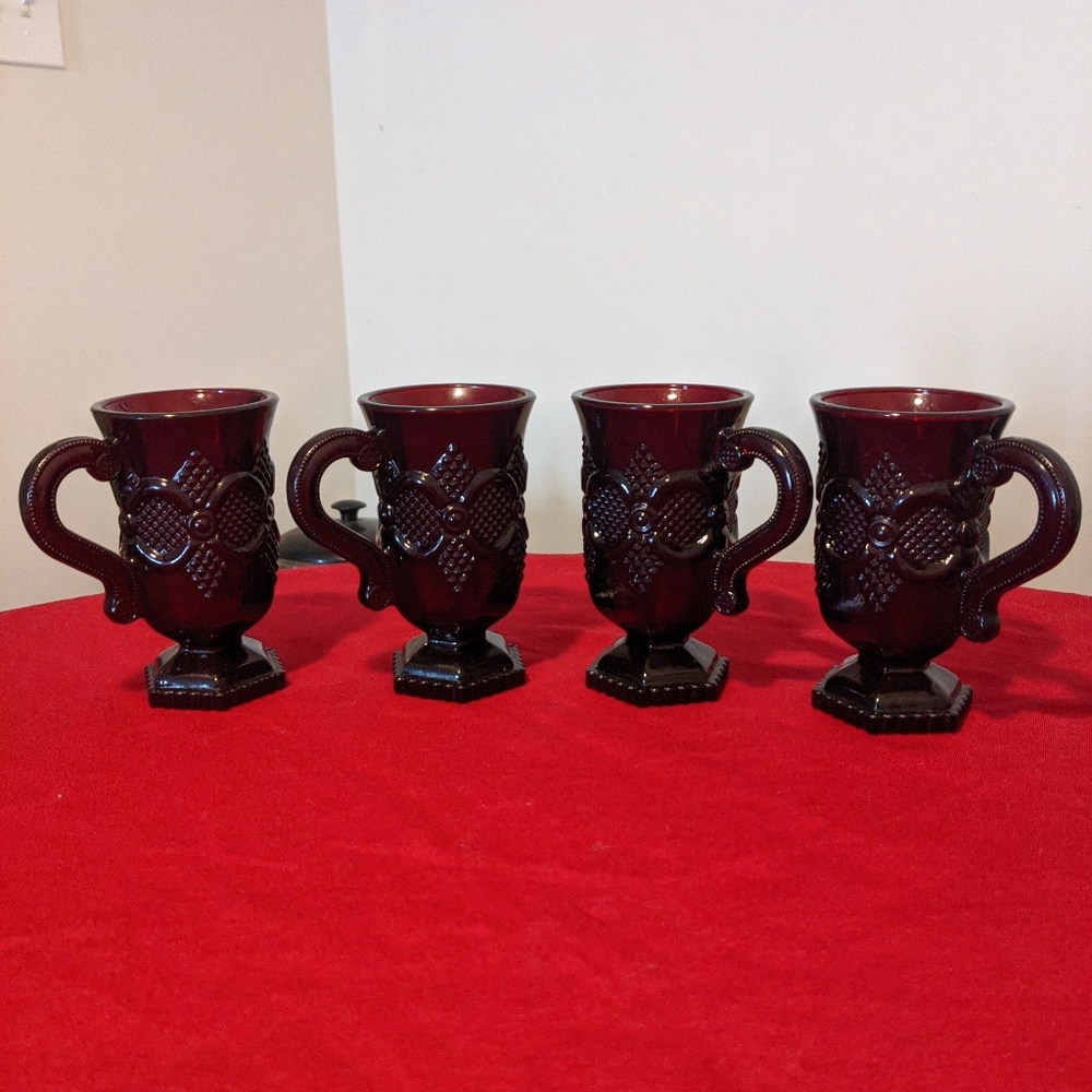 (4) Avon Red Glass Coffee Cups